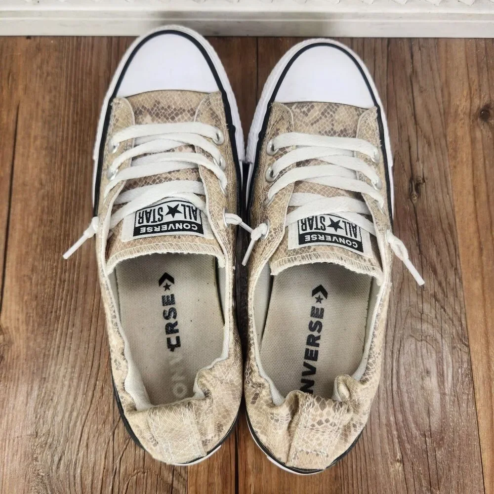 Converse CTAS Shoreline Snake Print Womens Size 7 Beige Canvas Low Shoes 571139F